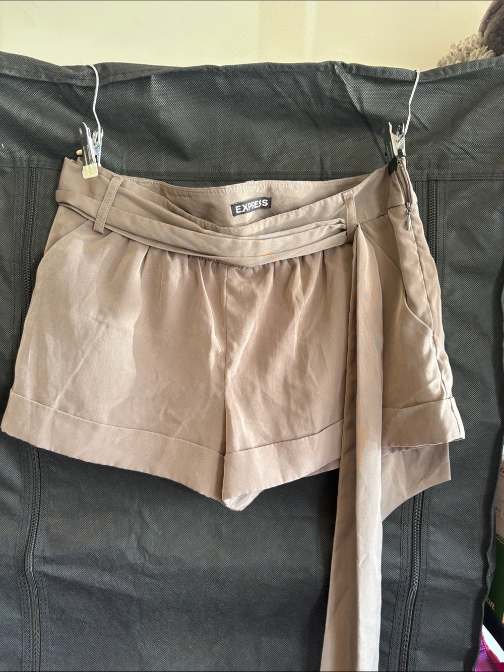 Express Women's Taupe Tie-Belt High-Waist Shorts